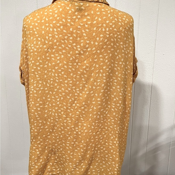 Moral Fiber Blouse Yellow Mustard White Rose/Polka Dot Mini Print tie front 3X - Picture 4 of 9